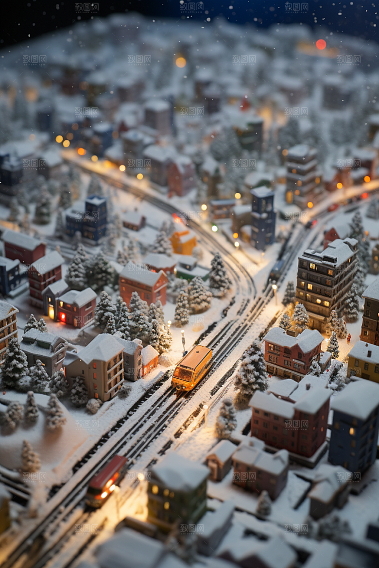 城市雪景雪夜城市街道原画