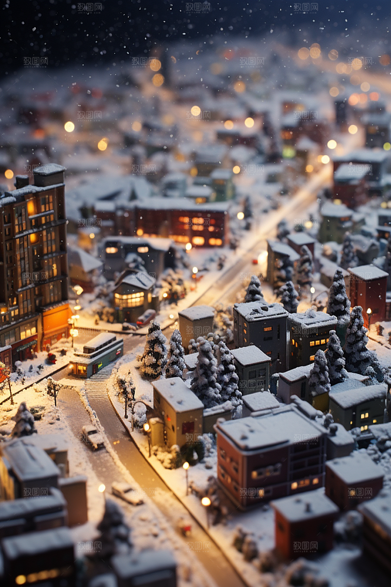 城市雪景建筑静谧原画