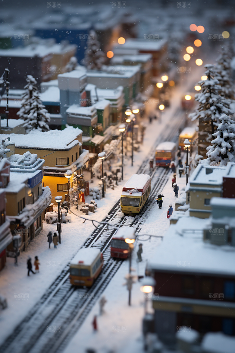 城市雪景静谧建筑原画