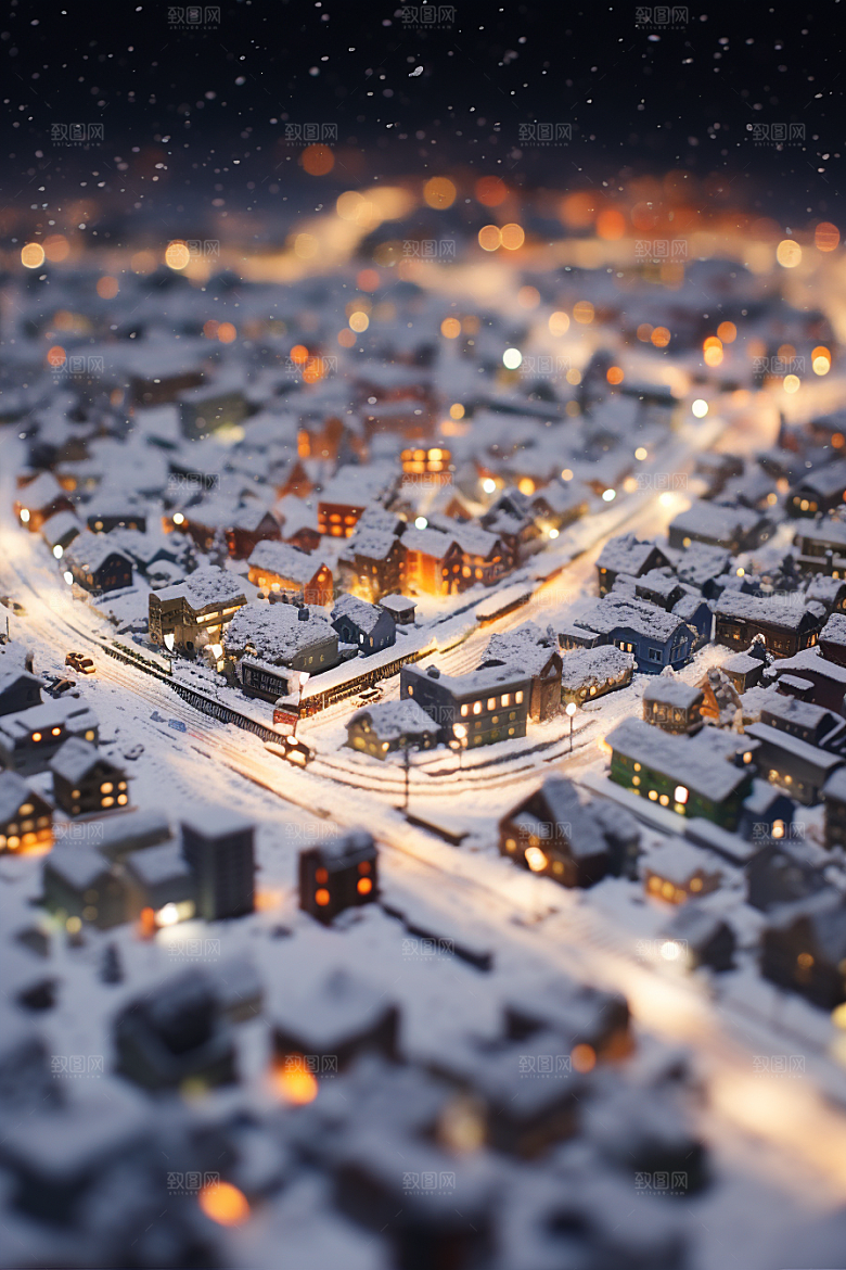 城市雪景静谧建筑原画