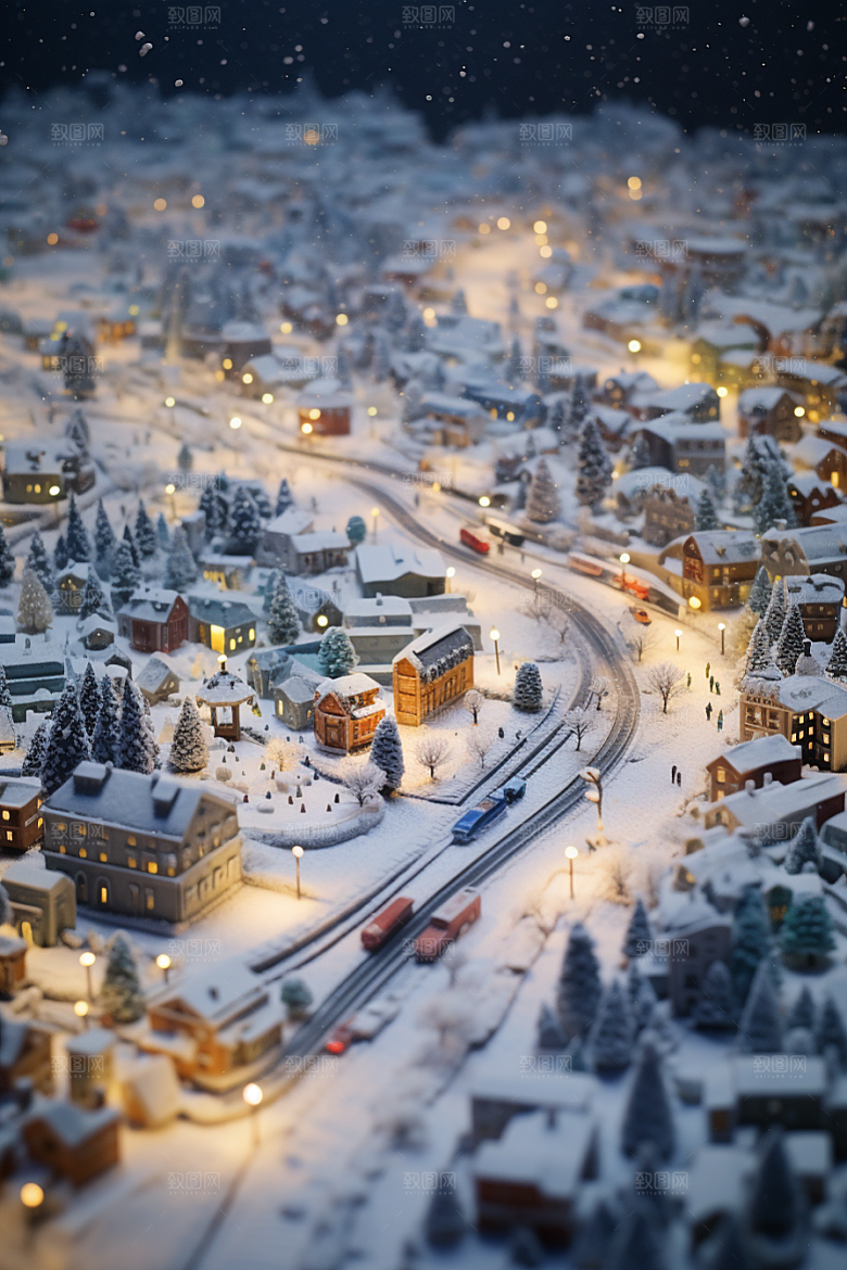 城市雪景静谧建筑原画