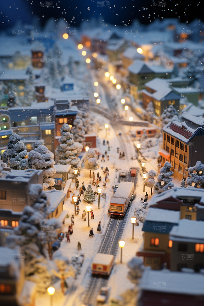 城市雪景静谧建筑原画