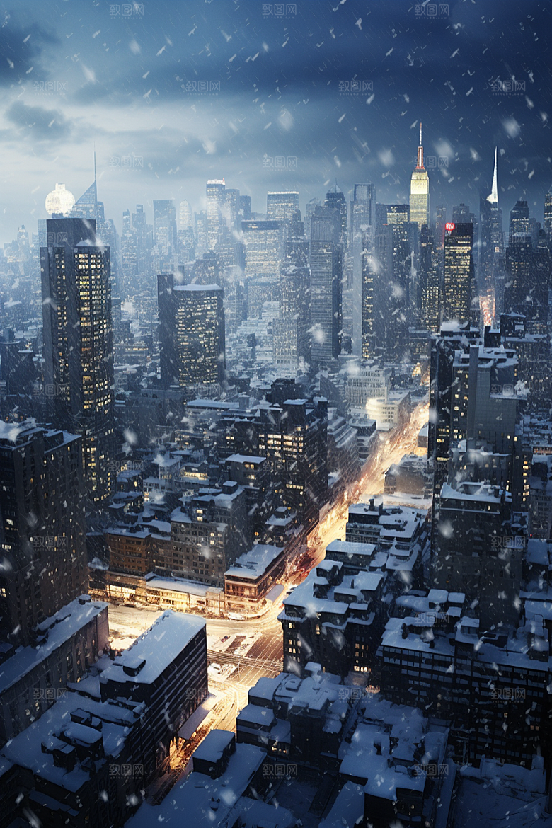 城市雪景雪夜高清原画