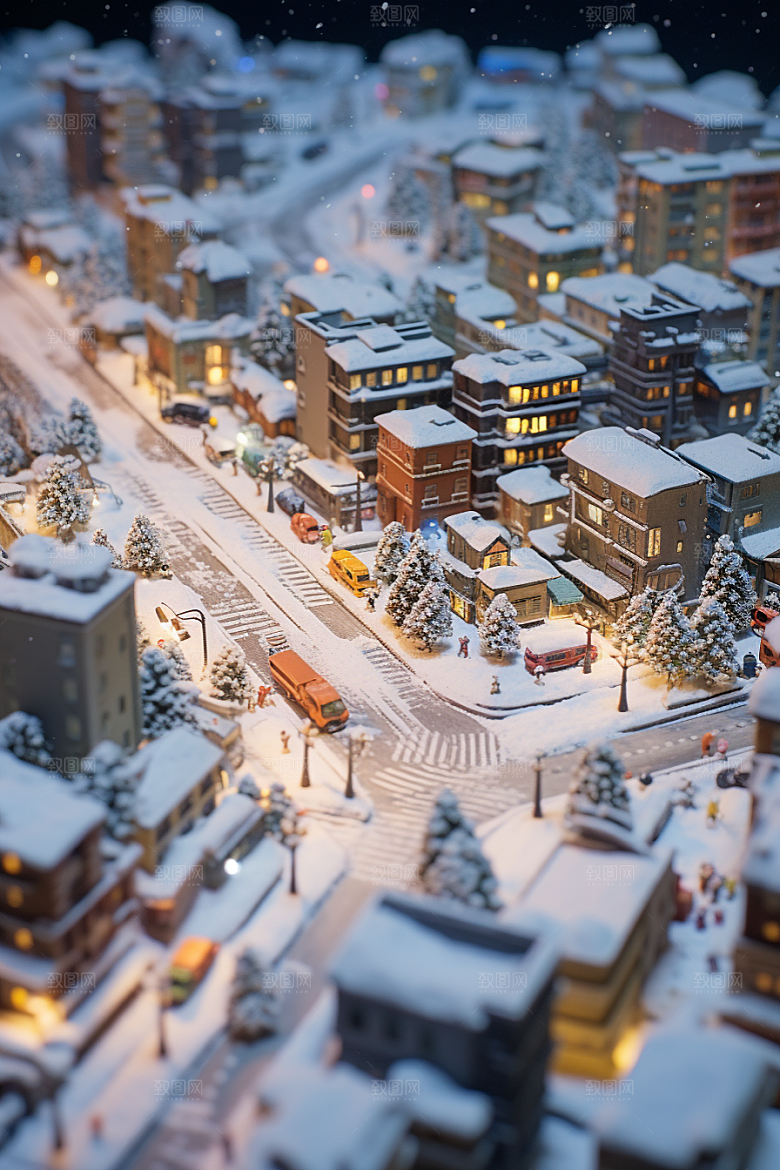 城市雪景雪夜城市街道原画