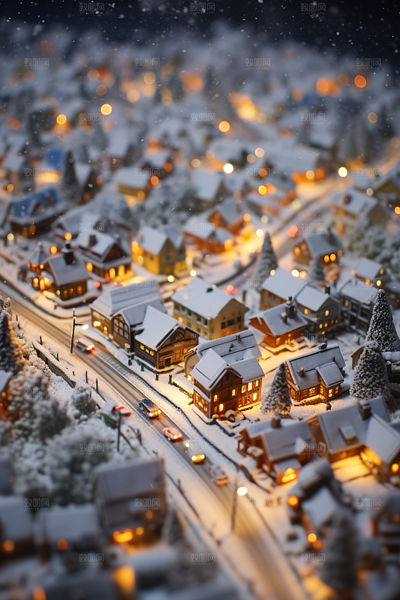 城市雪景静谧城市街道原画