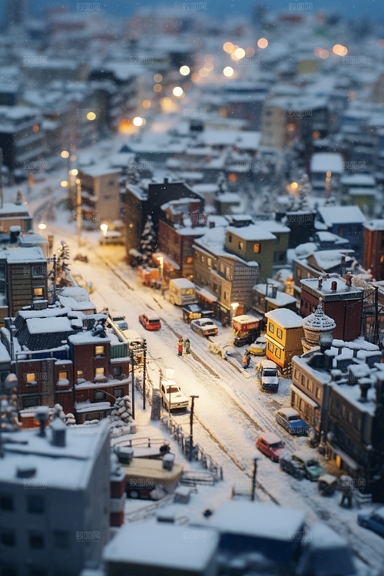 城市雪景雪夜静谧原画