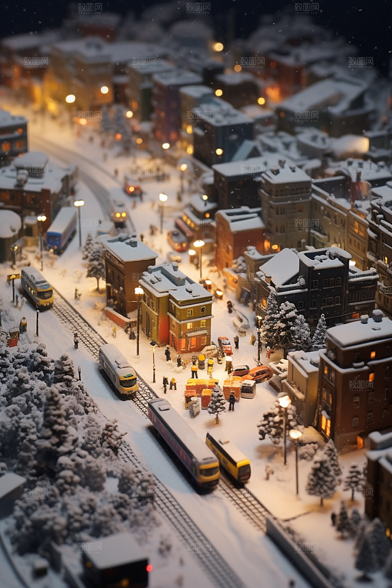 城市雪景静谧雪夜原画