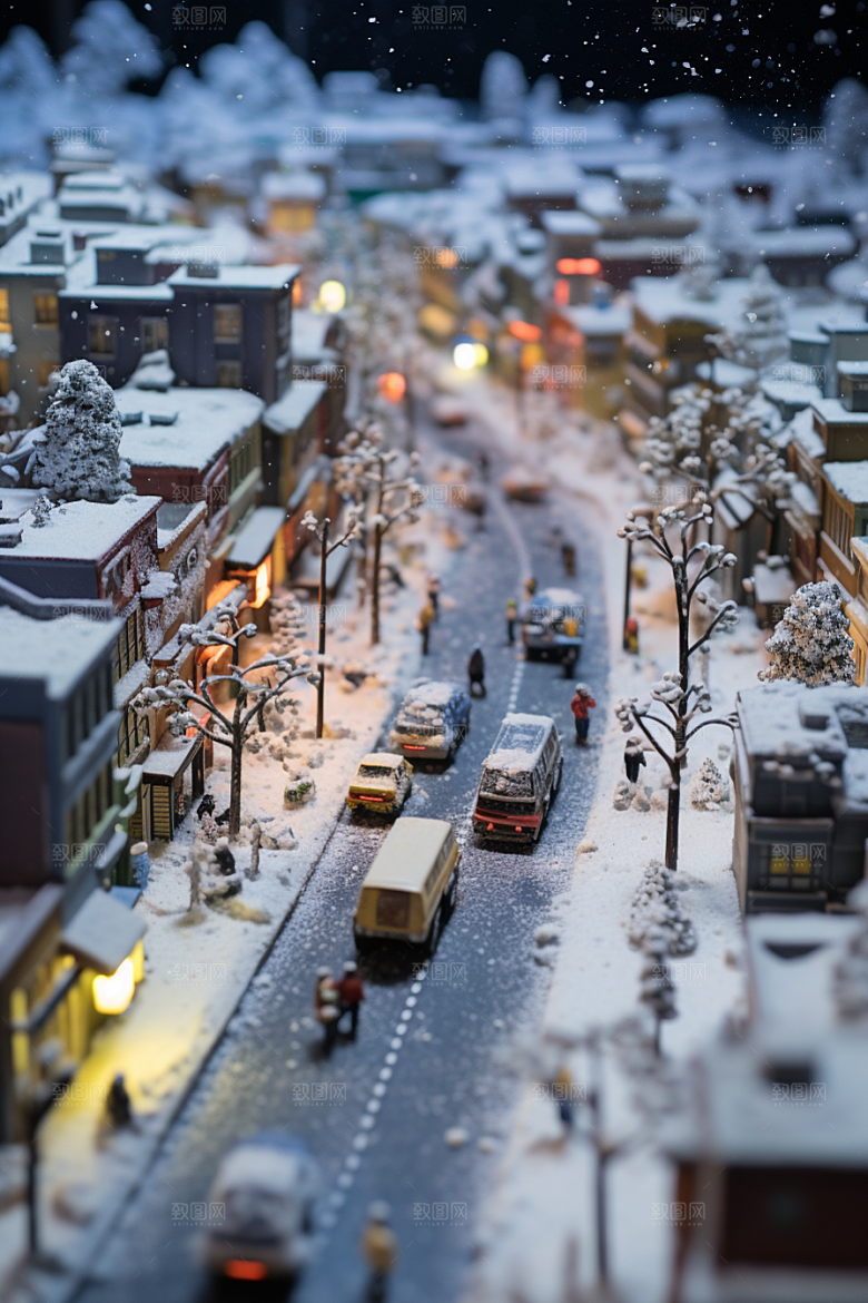 城市雪景静谧雪夜原画