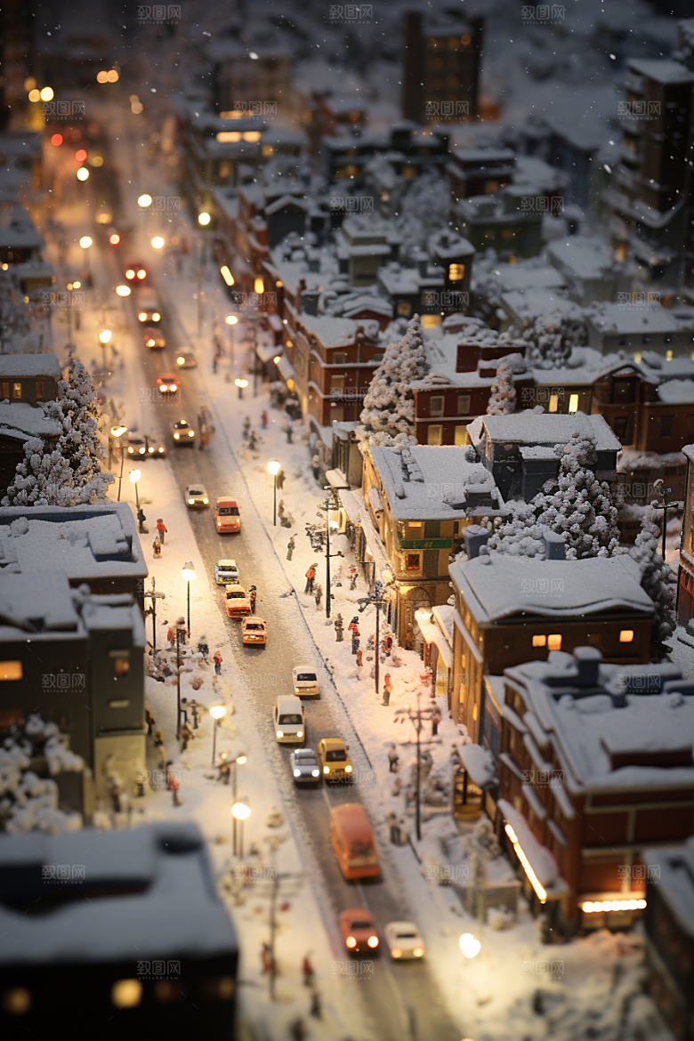 城市雪景下雪的都市建筑原画