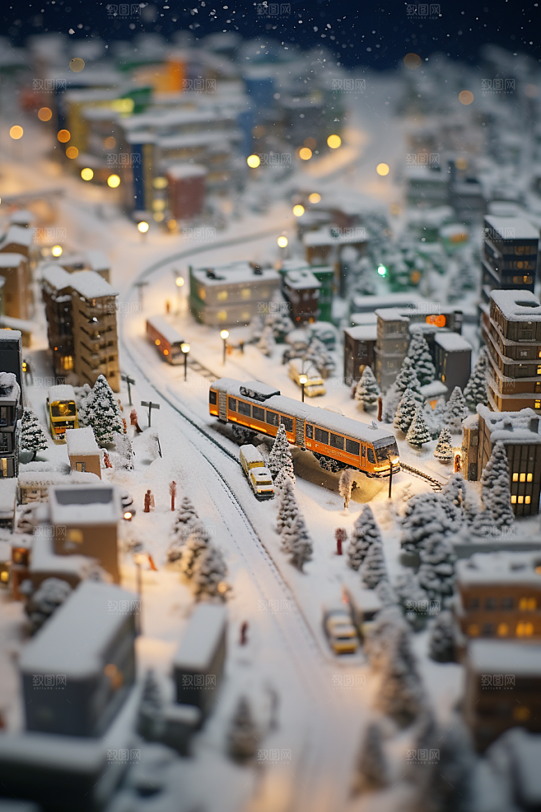 城市雪景城市街道雪夜原画
