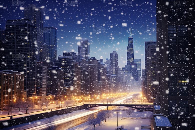 城市雪景雪夜建筑原画