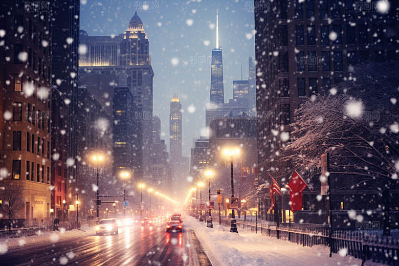城市雪景城市街道建筑原画