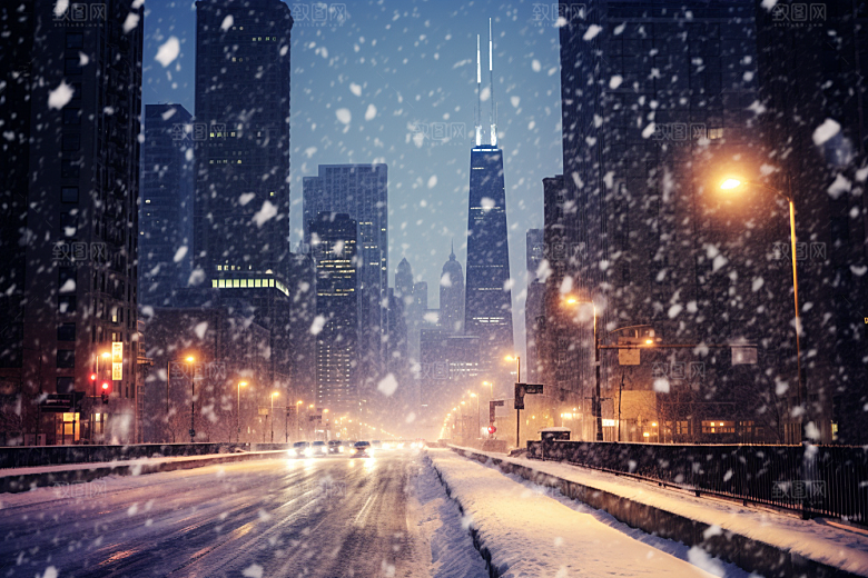 城市雪景雪夜城市街道原画