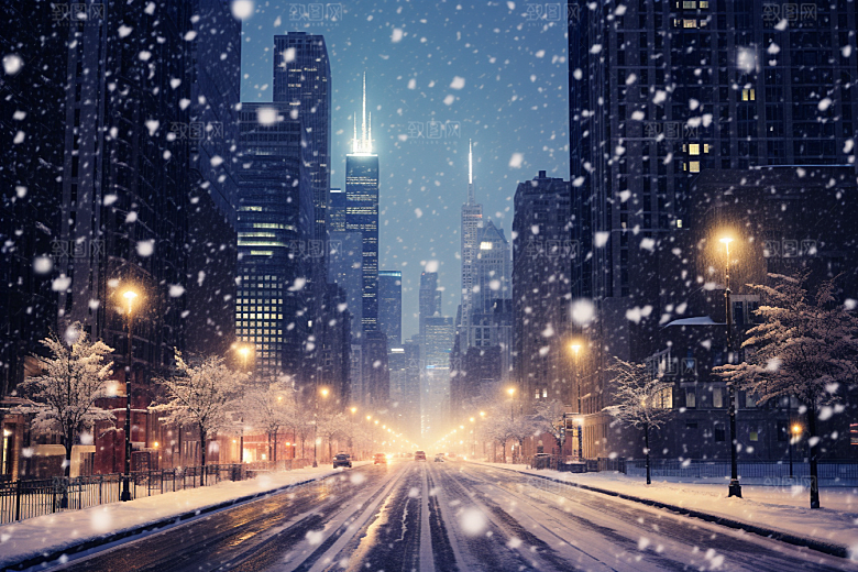 城市雪景安静建筑原画