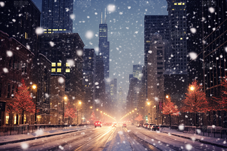 城市雪景安静静谧原画