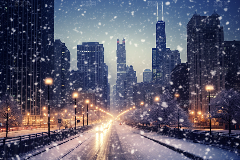 城市雪景高清静谧原画