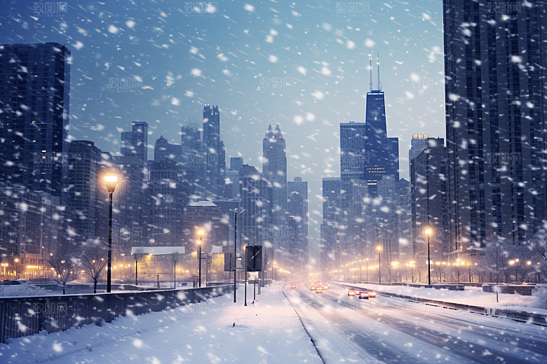 城市雪景下雪的都市雪夜原画