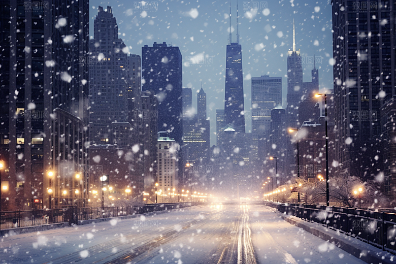 城市雪景安静城市街道原画