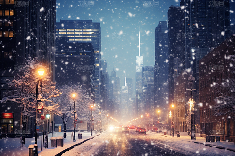 城市雪景安静建筑原画