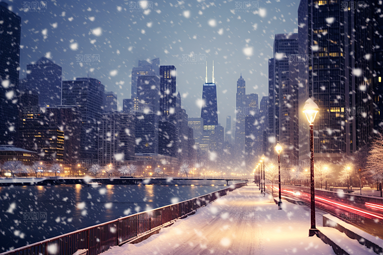 城市雪景安静静谧原画