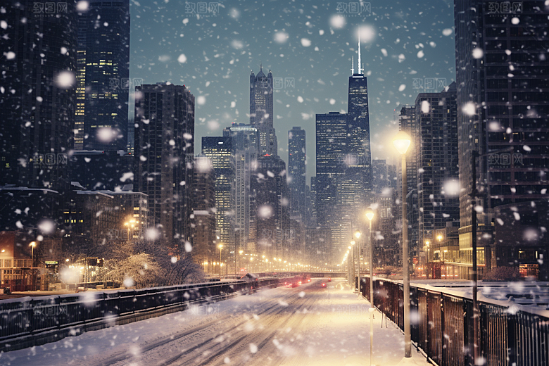 城市雪景雪夜安静原画