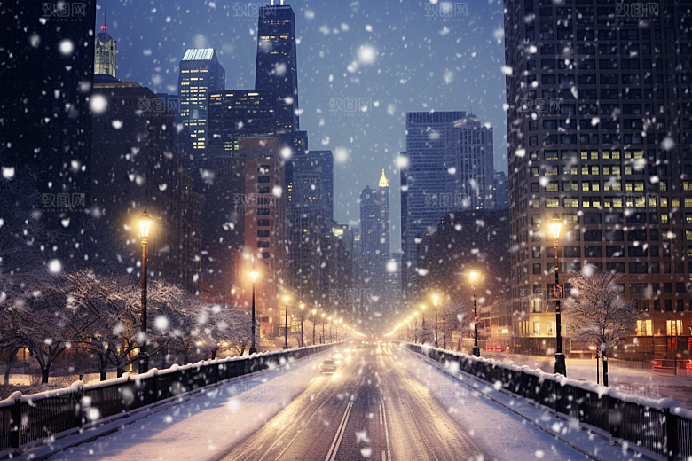 城市雪景高清建筑原画