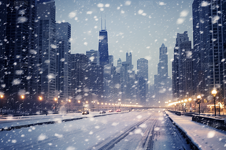 城市雪景下雪的都市雪夜原画