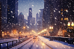 城市雪景高清雪夜原画
