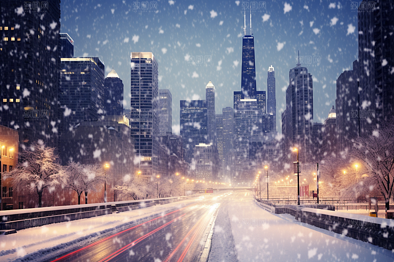 城市雪景下雪的都市高清原画