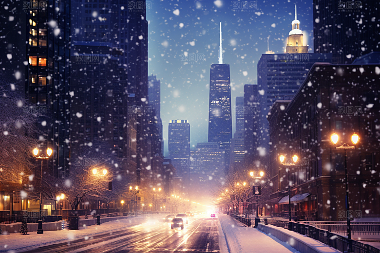 城市雪景静谧高清原画