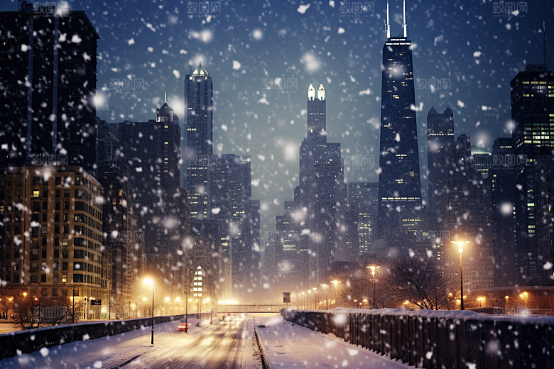 城市雪景雪夜静谧原画