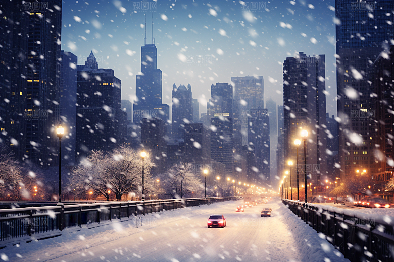 城市雪景安静雪夜原画
