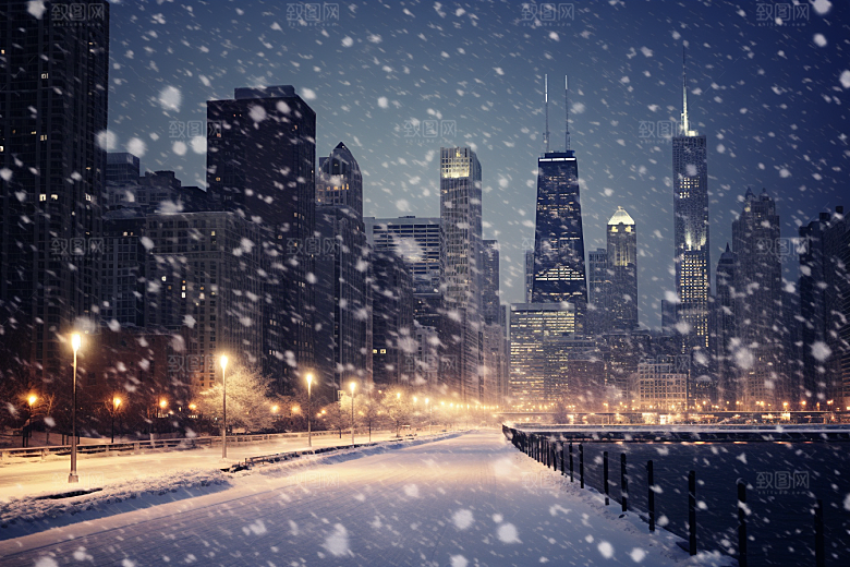 城市雪景安静建筑原画