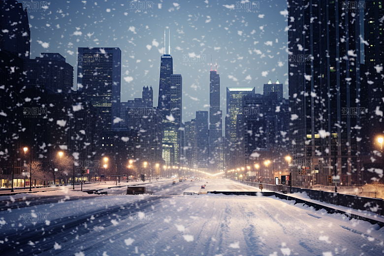 城市雪景雪夜建筑原画