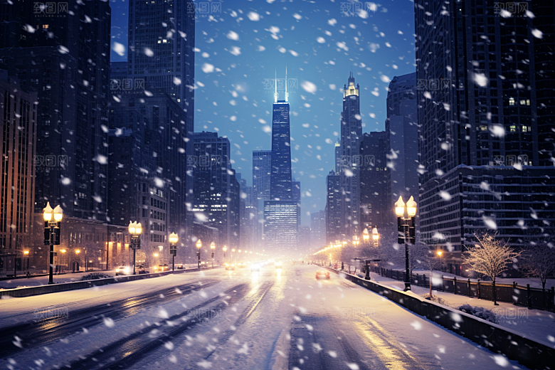 城市雪景静谧安静原画