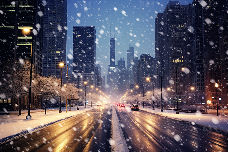 城市雪景建筑安静原画