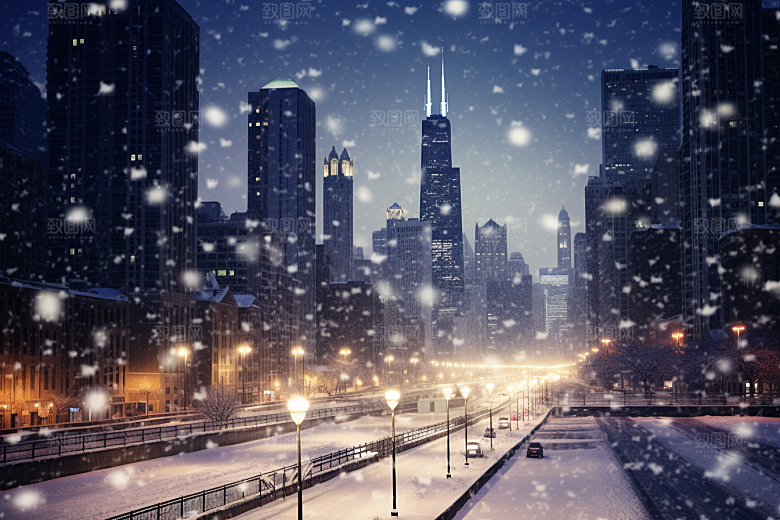 城市雪景雪夜高清原画