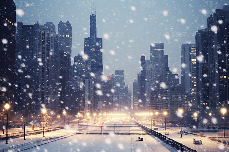 城市雪景安静城市街道原画