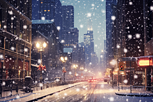 城市雪景静谧安静原画