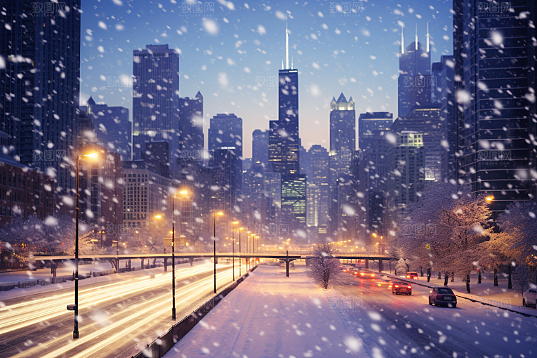 城市雪景雪夜安静原画