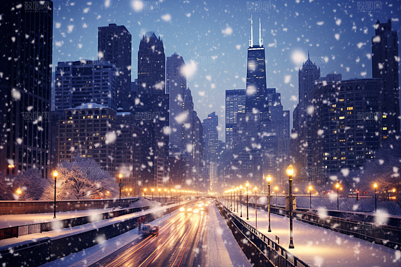 城市雪景安静下雪的都市原画