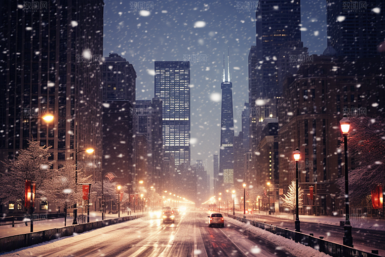 城市雪景高清城市街道原画