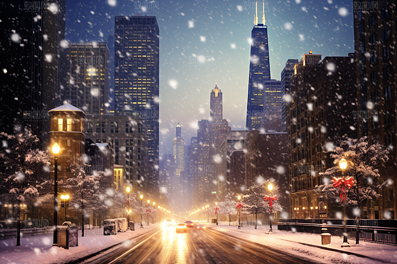 城市雪景雪夜下雪的都市原画