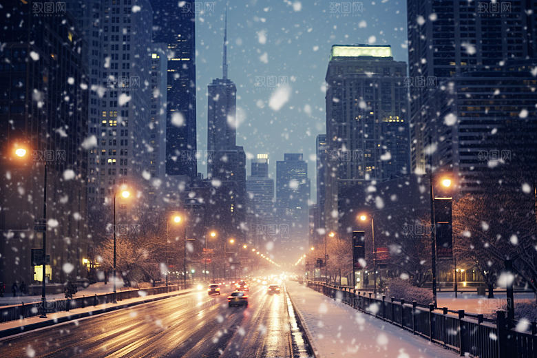 城市雪景静谧城市街道原画