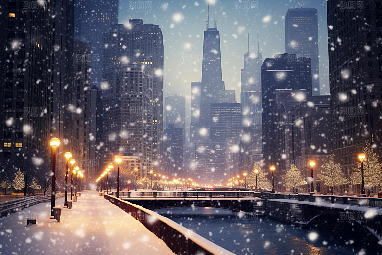 城市雪景高清静谧原画