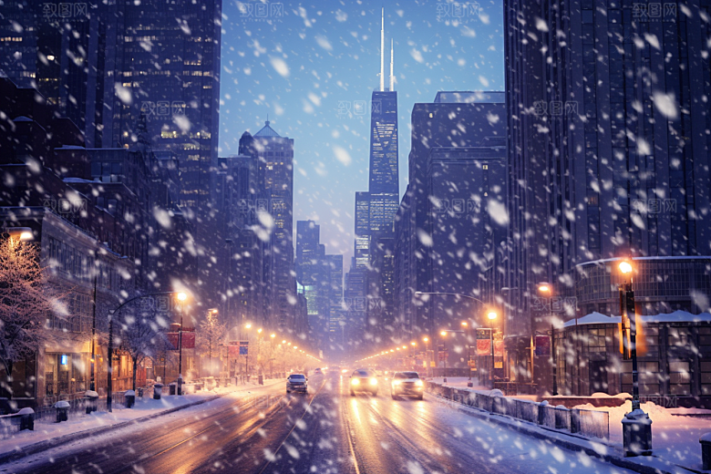 城市雪景高清静谧原画