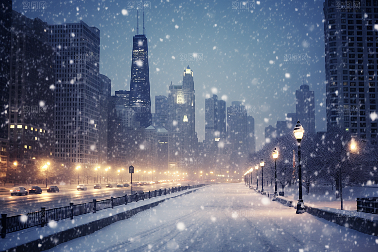 城市雪景城市街道安静原画
