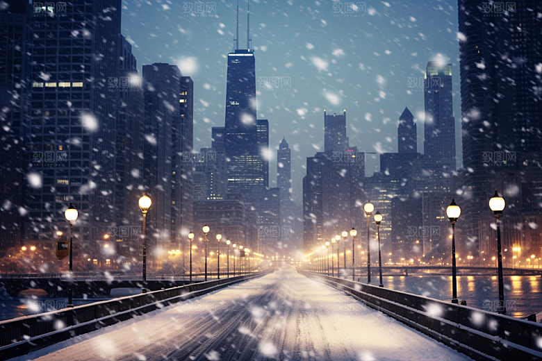 城市雪景安静静谧原画