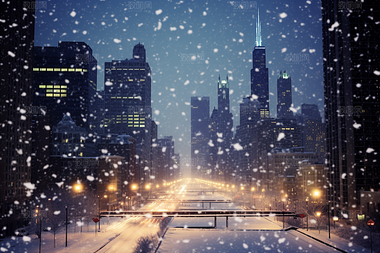 城市雪景雪夜静谧原画