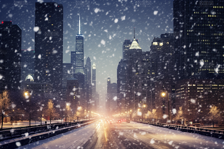 城市雪景下雪的都市雪夜原画